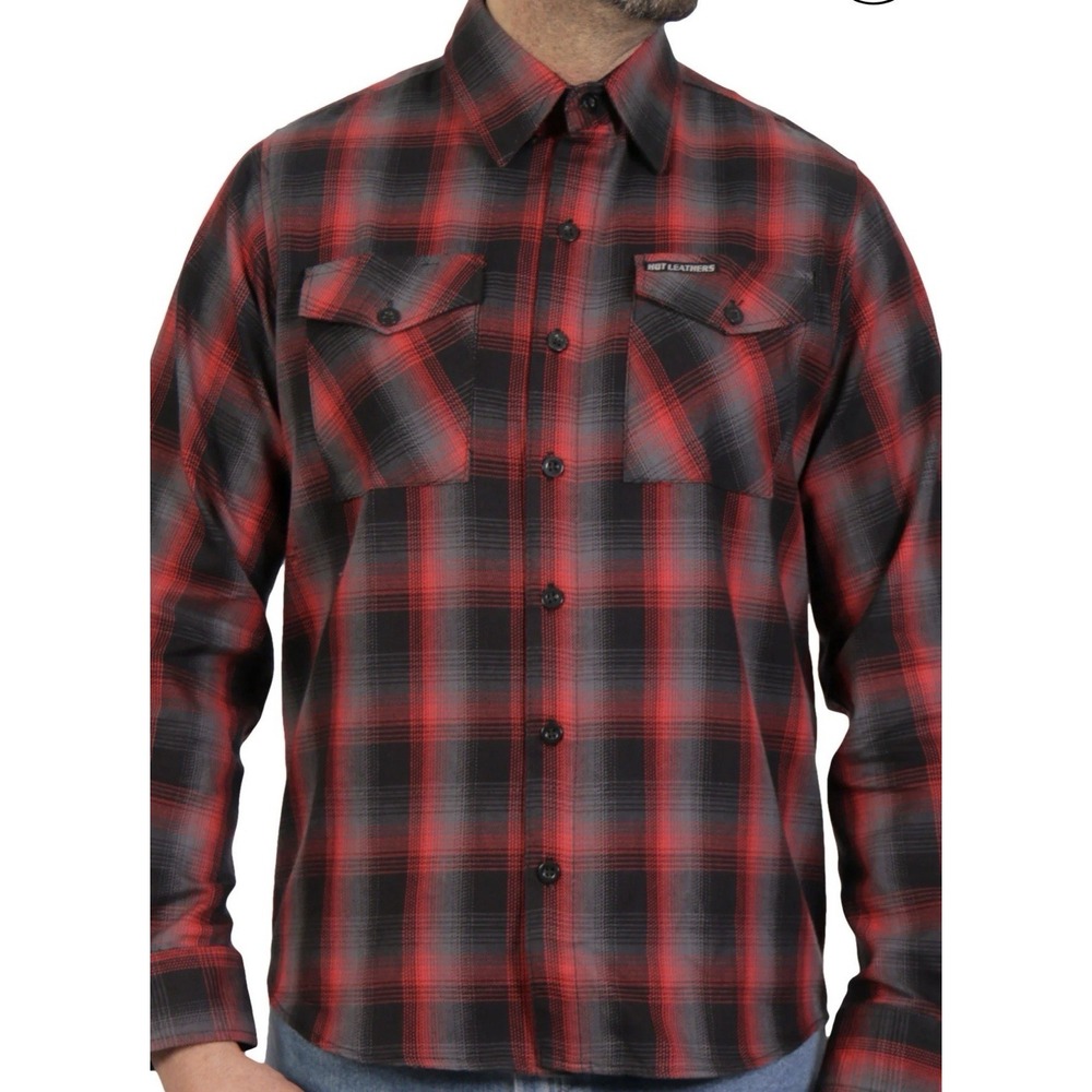 Hot Leathers Men's 3XL Grave Shift Black/Red Flannel Shirt Riding Casual